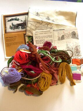 Vintage The Creative Circle # 0313 Old Wagon Embroidery Crewel Kit Crafts